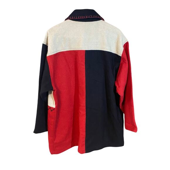 At Ease Wool Appliqué Winter Birds Patchwork Jacket 1X Missing Button vintage - Picture 2 of 8